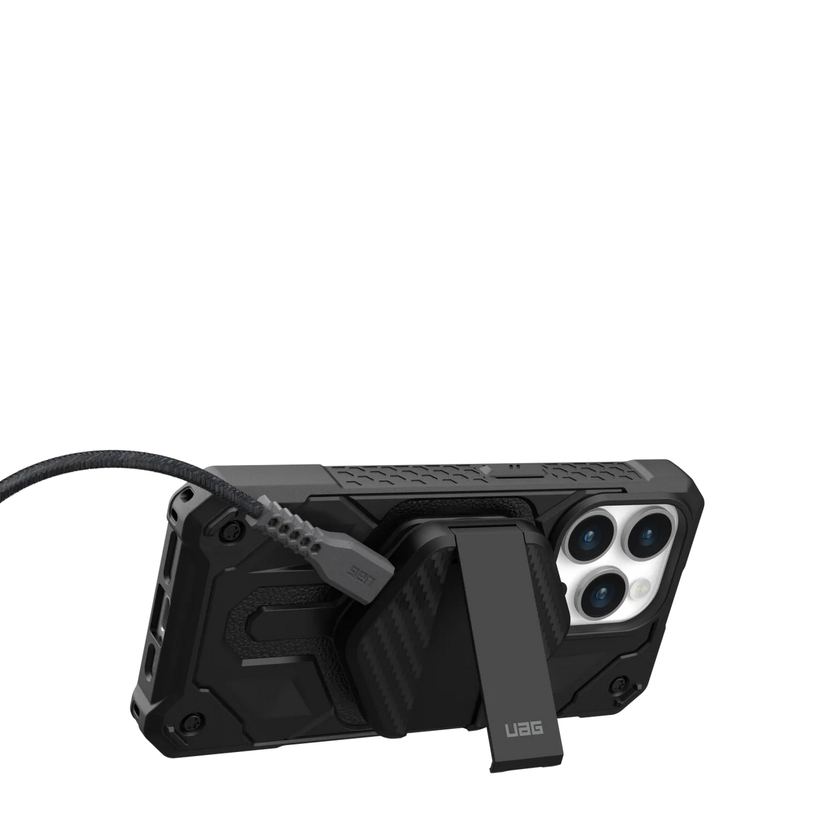 แท่นชาร์จไร้สายพร้อมขาตั้ง UAG รุ่น Portable Wireless Charging Pad – สี Carbon Fiber Black