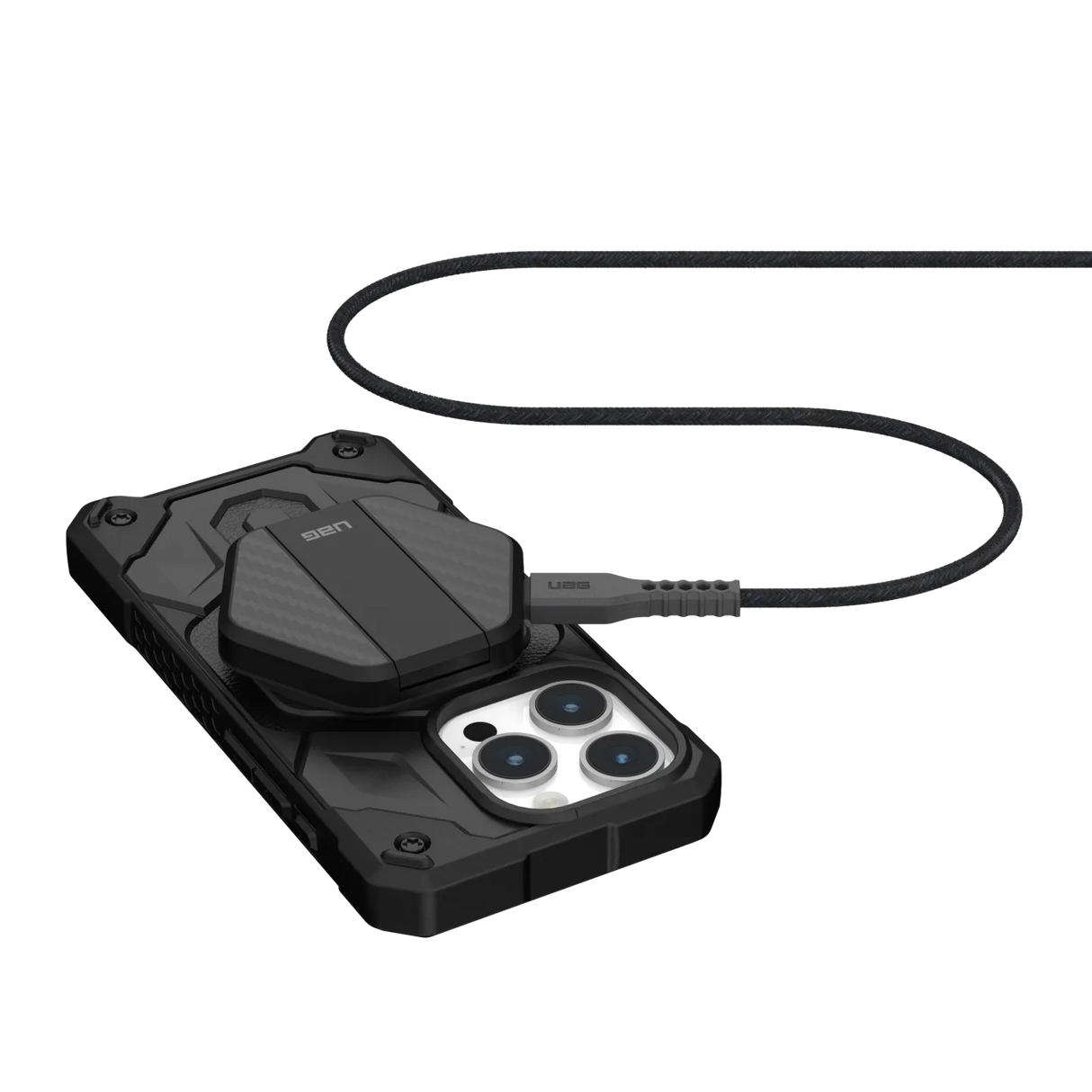 แท่นชาร์จไร้สายพร้อมขาตั้ง UAG รุ่น Portable Wireless Charging Pad – สี Carbon Fiber Black