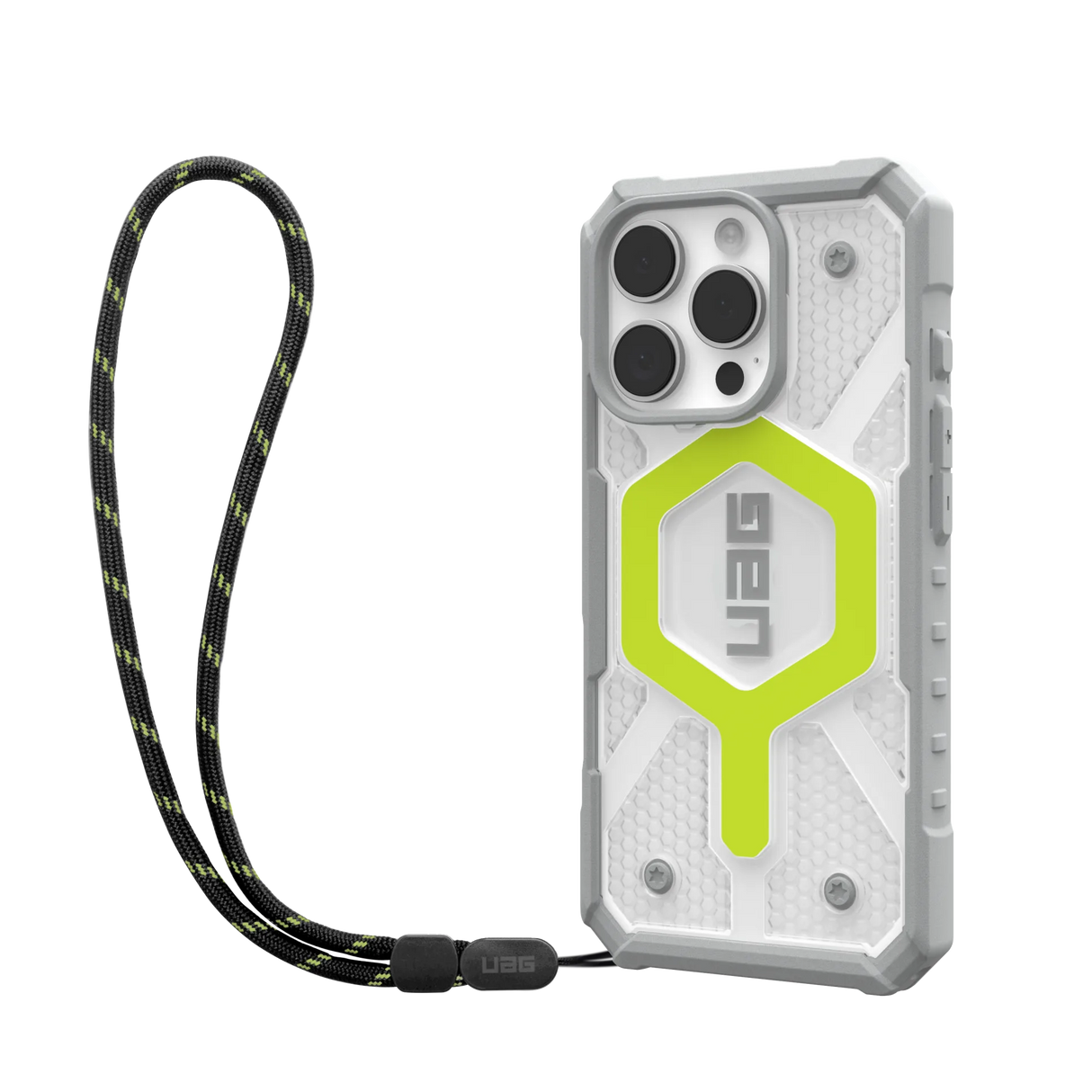 UAG รุ่น Pathfinder Clear Magsafe Bundle – เคส iPhone 16 Pro – สี Active Neon/Lanyard