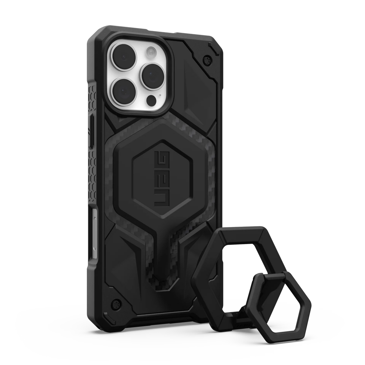 UAG รุ่น Monarch Pro Bundle - เคส iPhone 16 Pro Max - สี Carbon Fiber/Black Stand