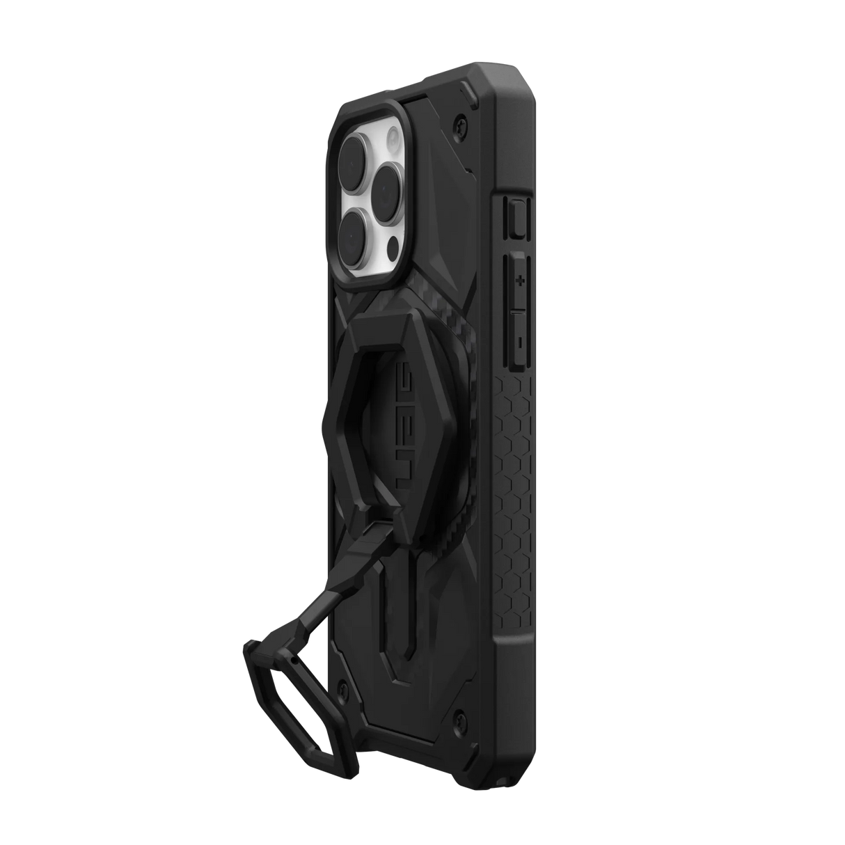 UAG รุ่น Monarch Pro Bundle - เคส iPhone 16 Pro Max - สี Carbon Fiber/Black Stand