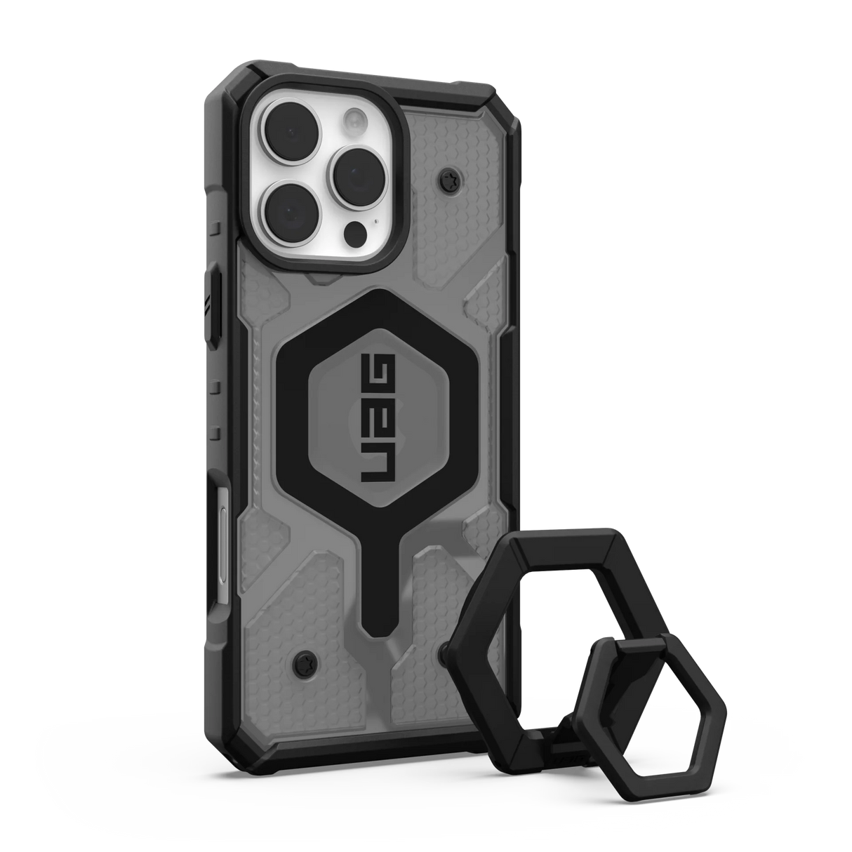 UAG รุ่น Pathfinder Clear Magsafe Bundle - เคส iPhone 16 Pro Max - สี Ash/Black Stand