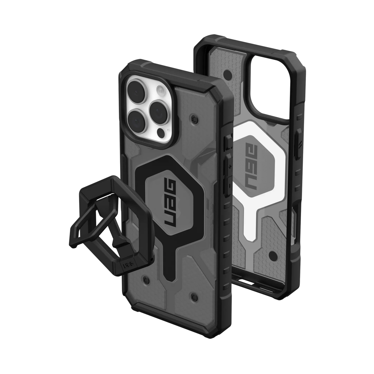 UAG รุ่น Pathfinder Clear Magsafe Bundle - เคส iPhone 16 Pro Max - สี Ash/Black Stand