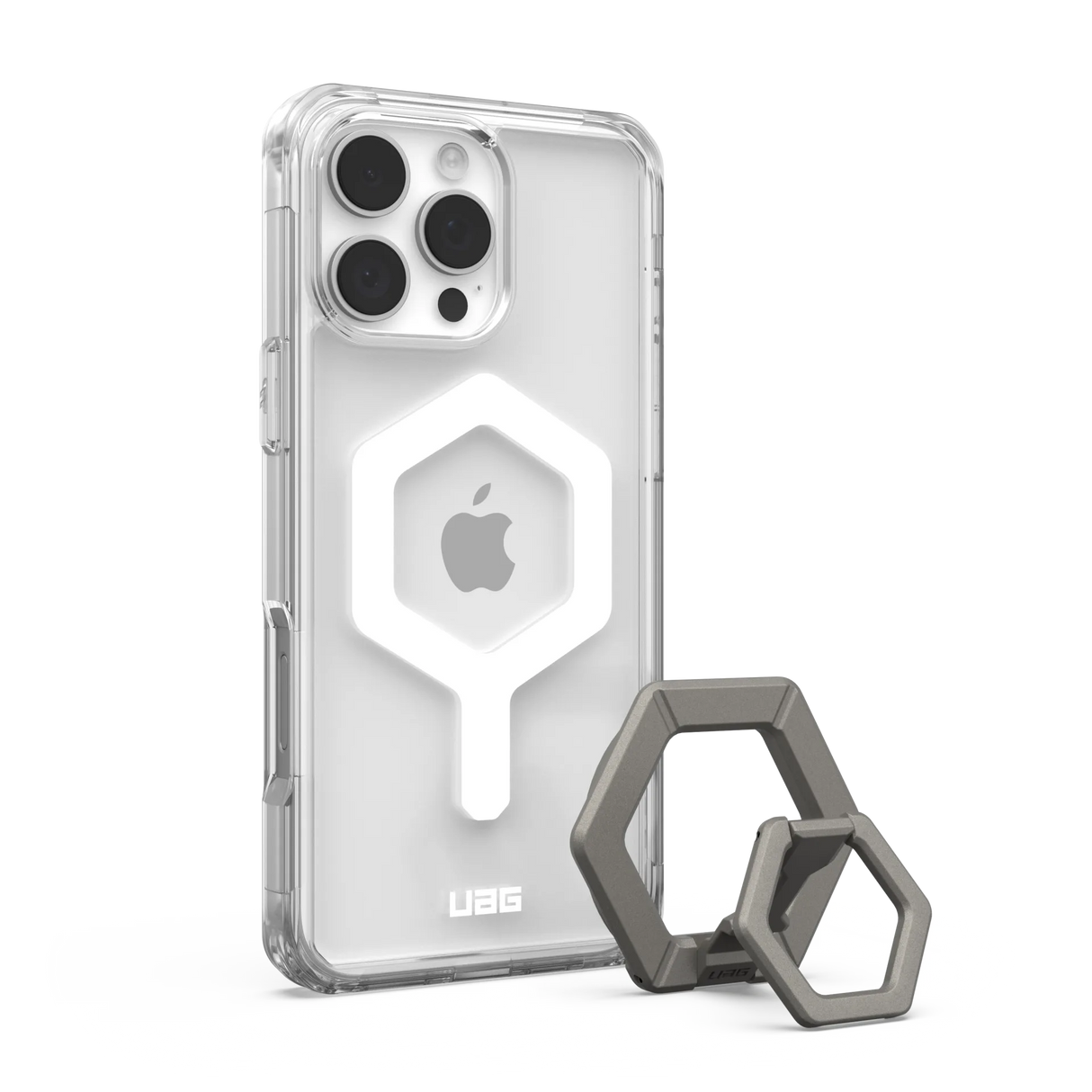 UAG รุ่น Plyo Magsafe Bundel – เคส iPhone 16 Pro Max – สี Ice White/Titanium Stand